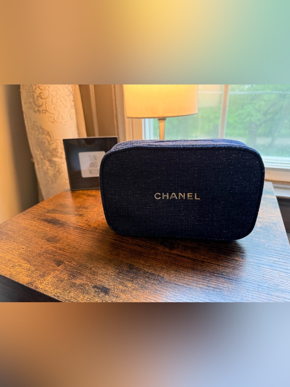 CHANEL Dark Navy Tweed Crossbody with Gold Chain